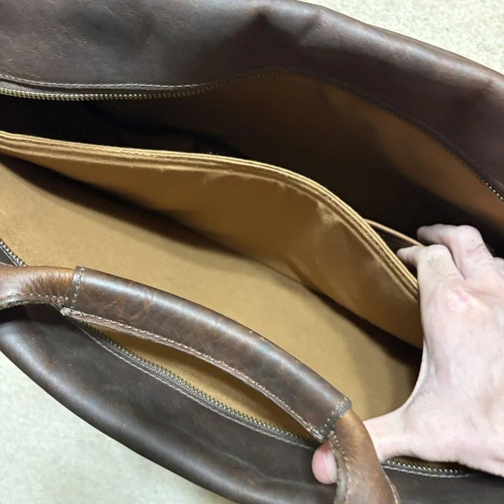 Buffalo Jackson Mahogany Brown Leather Laptop Bag Case Briefcase Messenger Strap